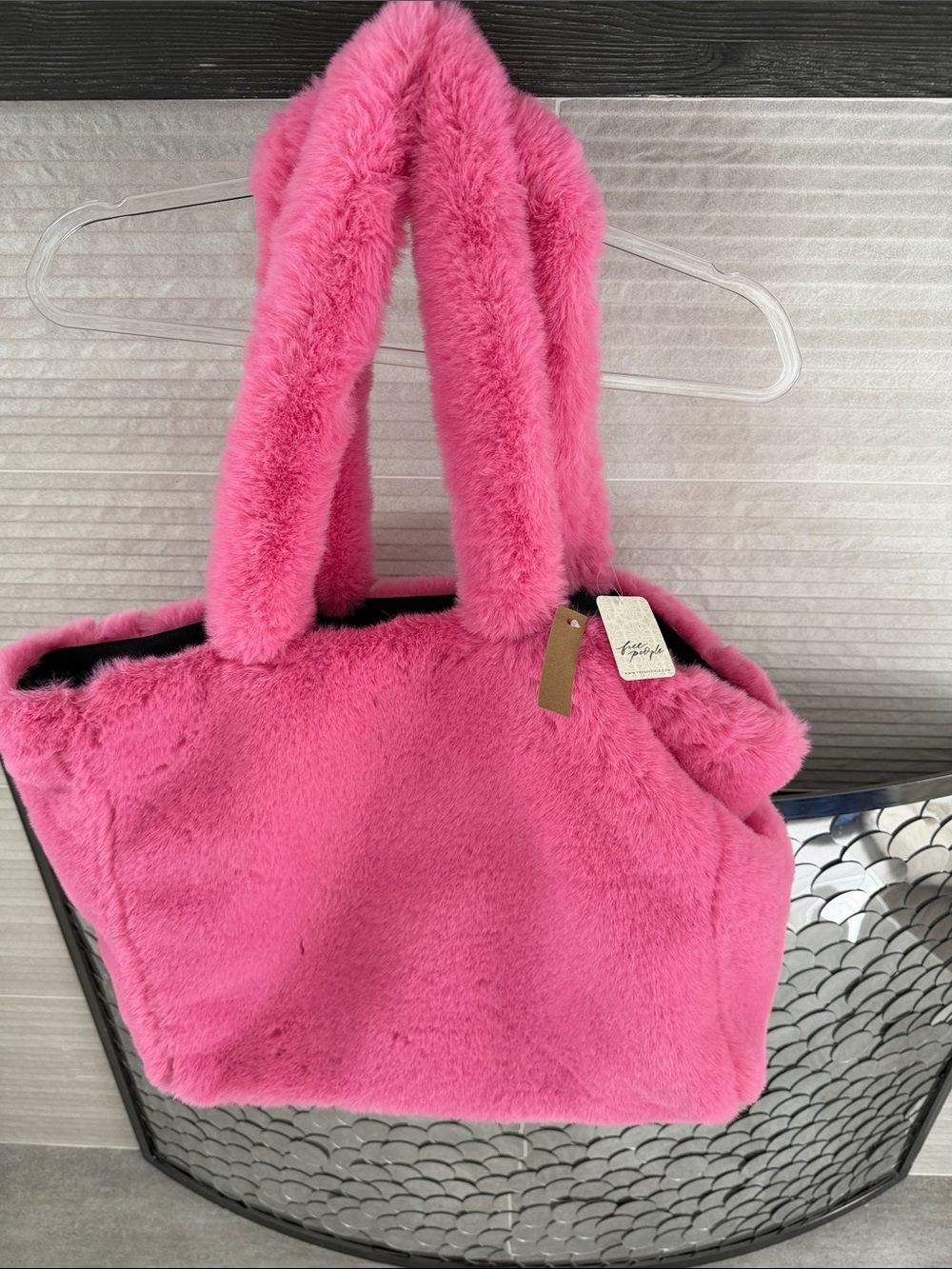 Free People Plush Faux Fur Tote in Hot Pink